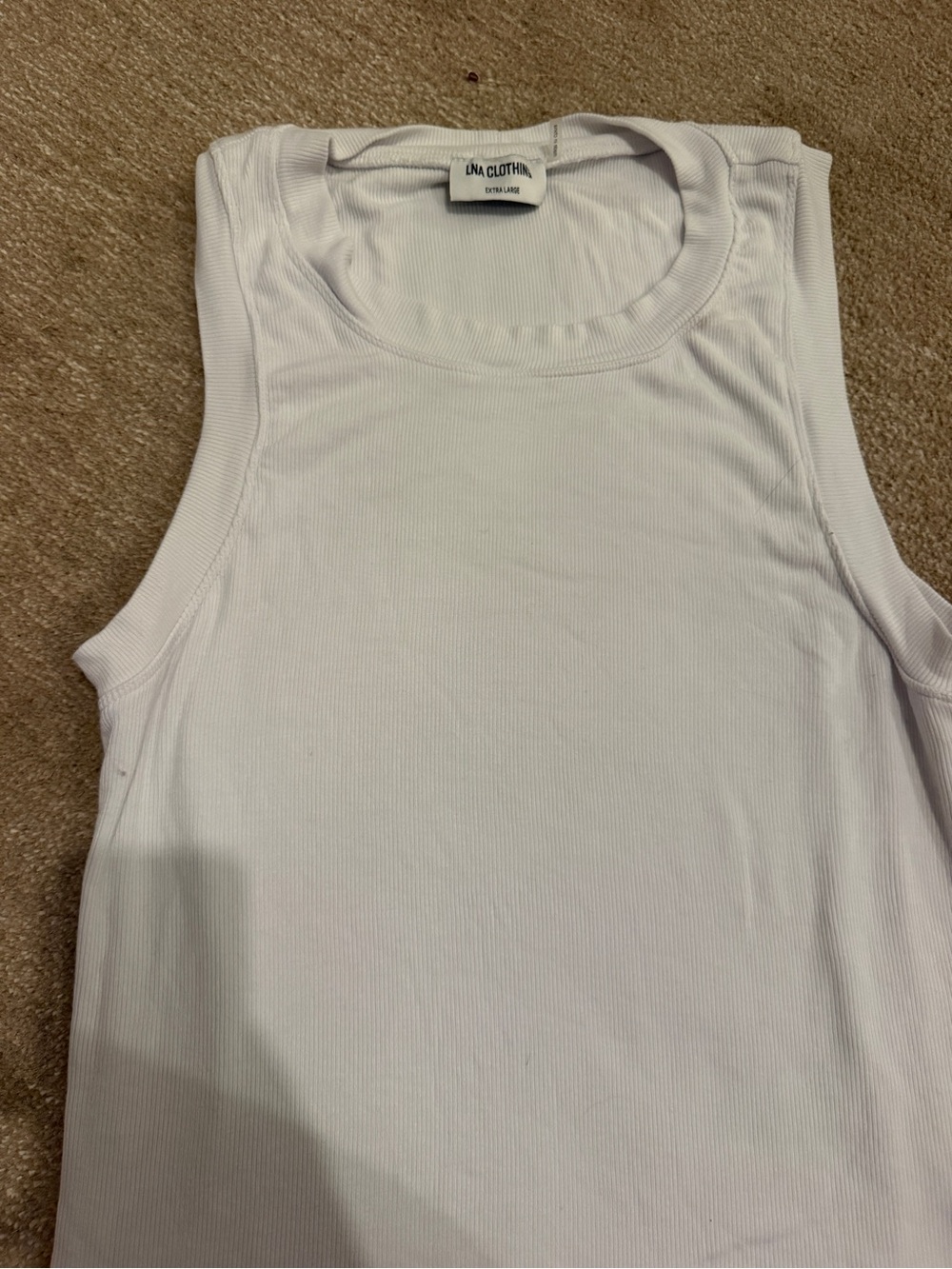LNA Double Lined White Ribbed Tank Top